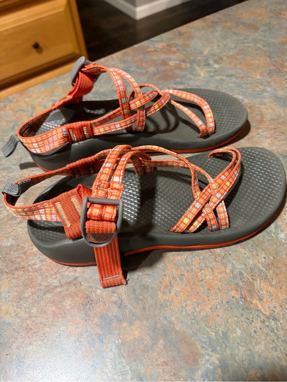 Chaco Orange Strappy Women's Sandals with Gray Footbed